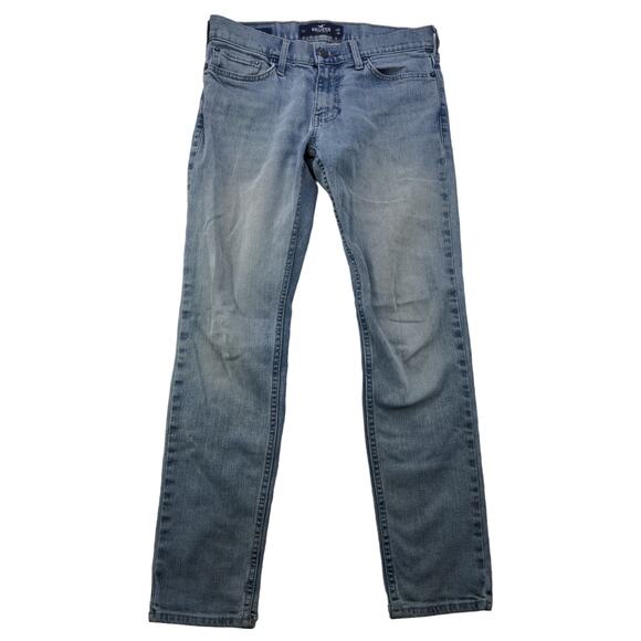Mens Hollister Skinny Epic Flex Jeans Size 29x30 Blue Denim Cotton Blend Logo - Picture 1 of 11